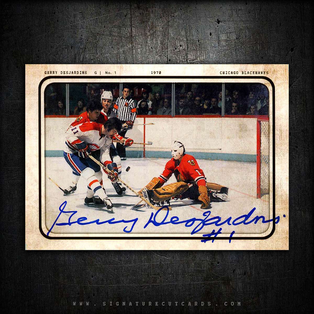 Gerry Desjardins Chicago Blackhawks AP Wirephoto Authentic Hand Signed Card