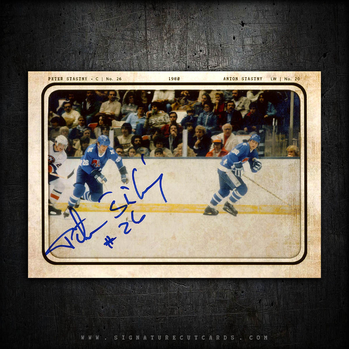 Peter Stastny Quebec Nordiques AP Wirephoto Authentic Hand Signed Card *artist proof