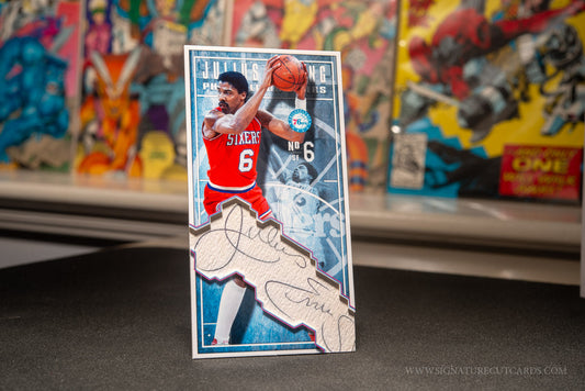 Julius Erving Philadelphia 76ers Baskeball Tallboy Signature Cut Card