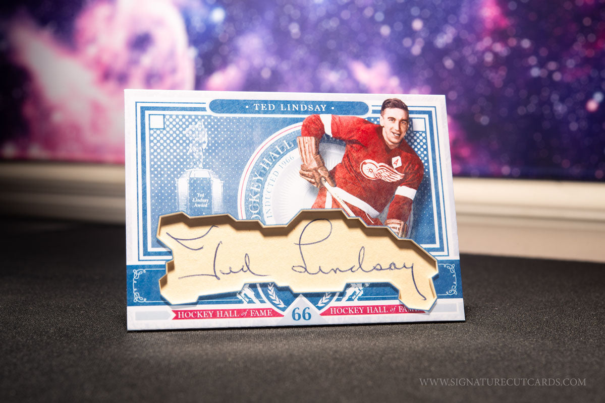 Ted Lindsay Detroit Red Wings HHOF Class of Signature Cut Card