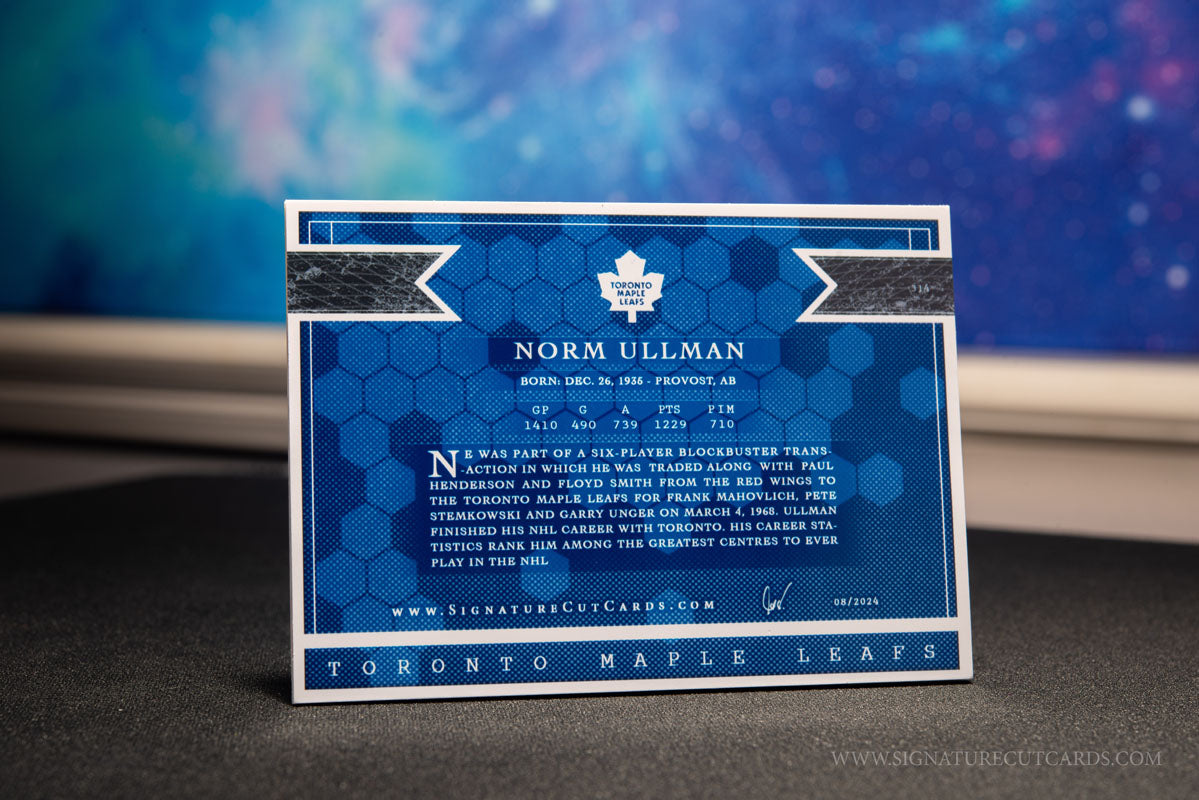 Norm Ullman Toronto Maple Leafs Expansion Era Signature Cut Card