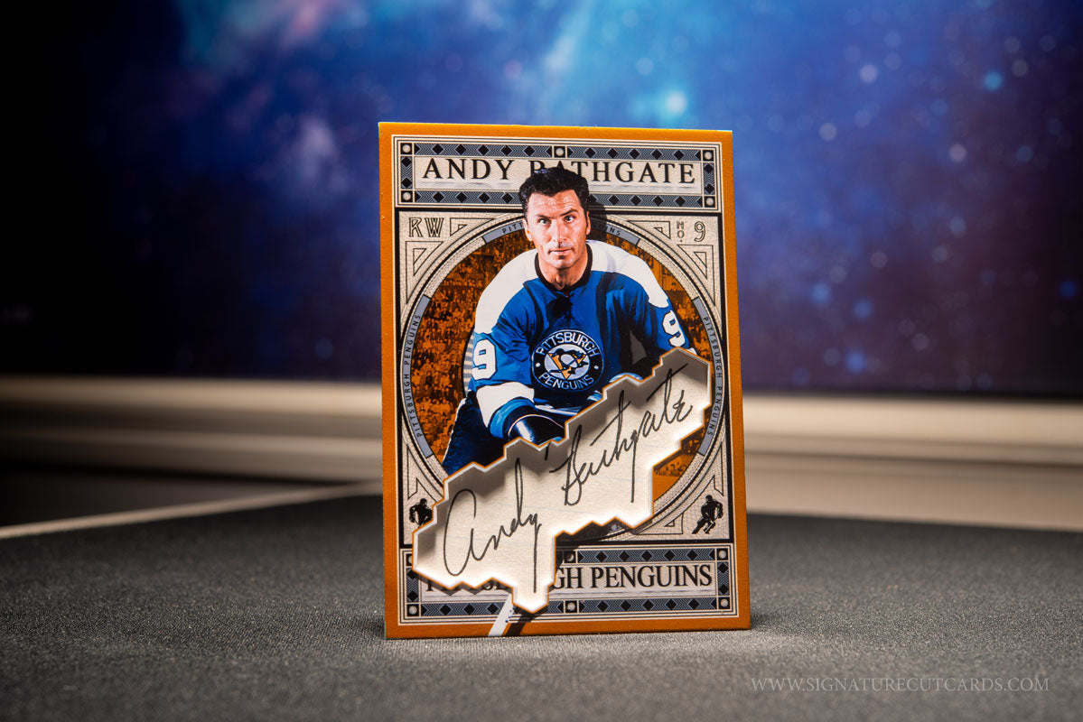 Andy Bathgate Pitsburgh Penguins Expansion Era Signature Cut Card