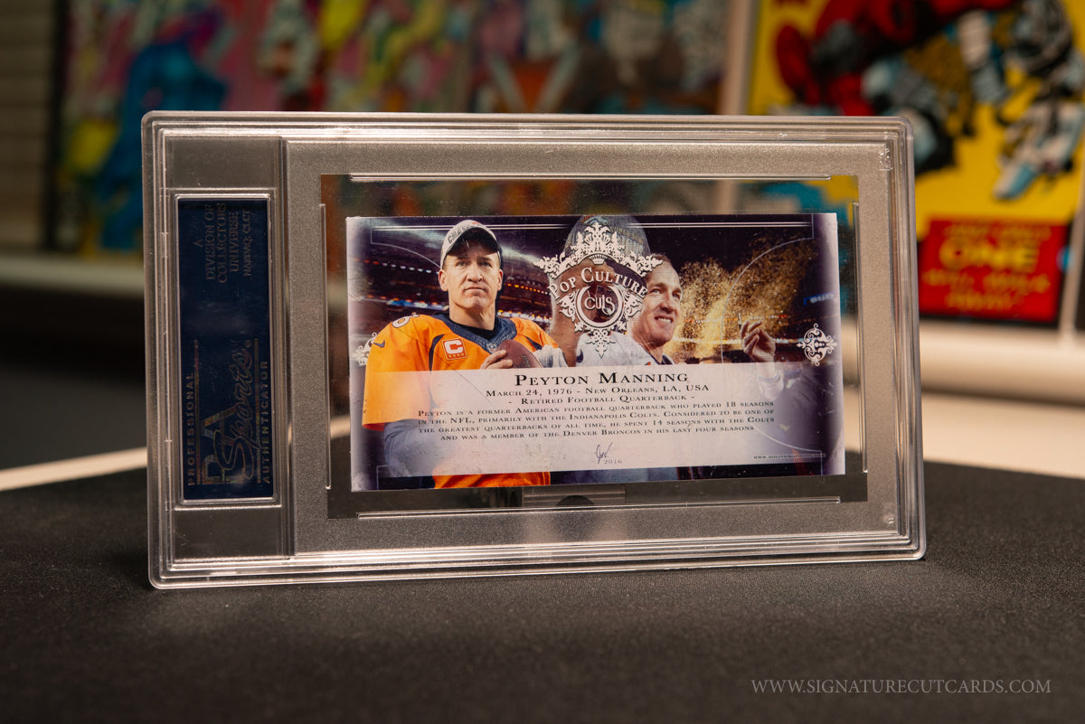 Peyton Manning Denver Broncos Pop Culture Tallboy Signature Cut Card Slabbed by PSA/DNA