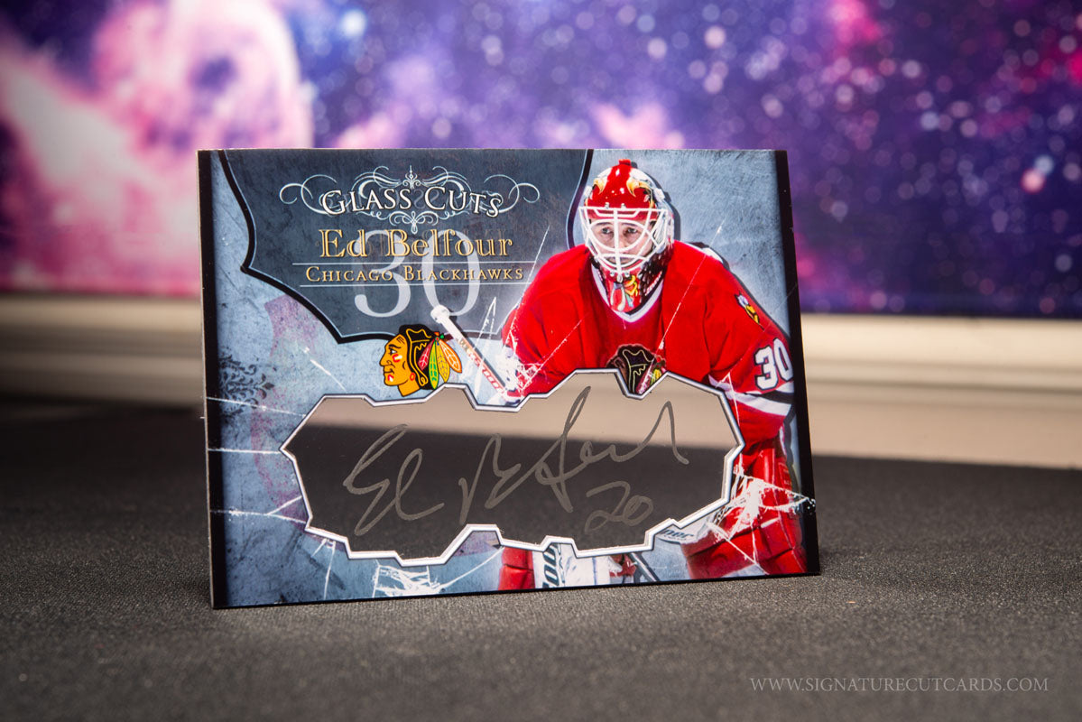 Ed Belfour Chicago Blackhawks Glass Cuts Signature Cut Card