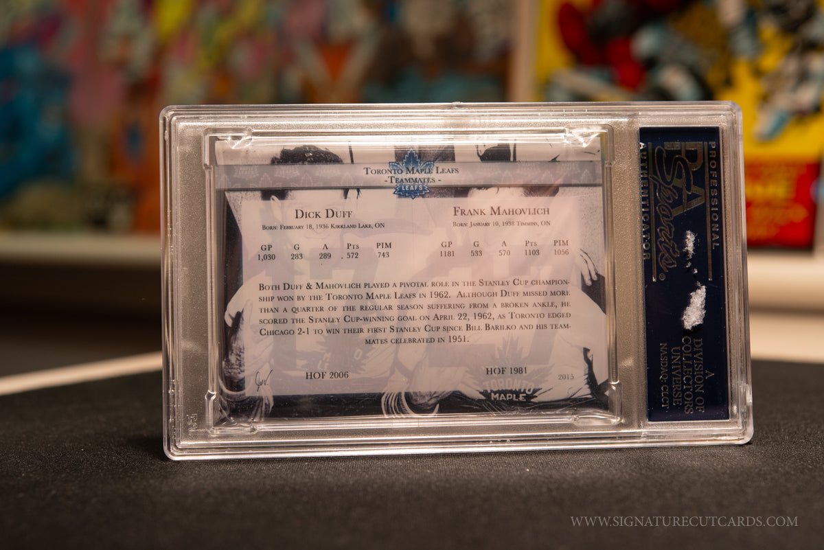 Dick Duff & Frank Mahovlich Toronto Maple Leafs Duel Signed Signature Cut Card Slabbed by PSA/DNA