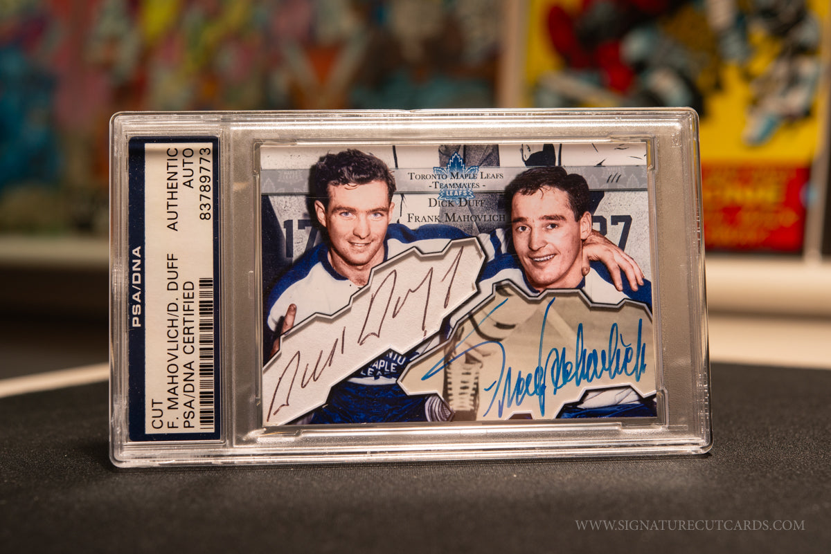 Dick Duff & Frank Mahovlich Toronto Maple Leafs Duel Signed Signature Cut Card Slabbed by PSA/DNA