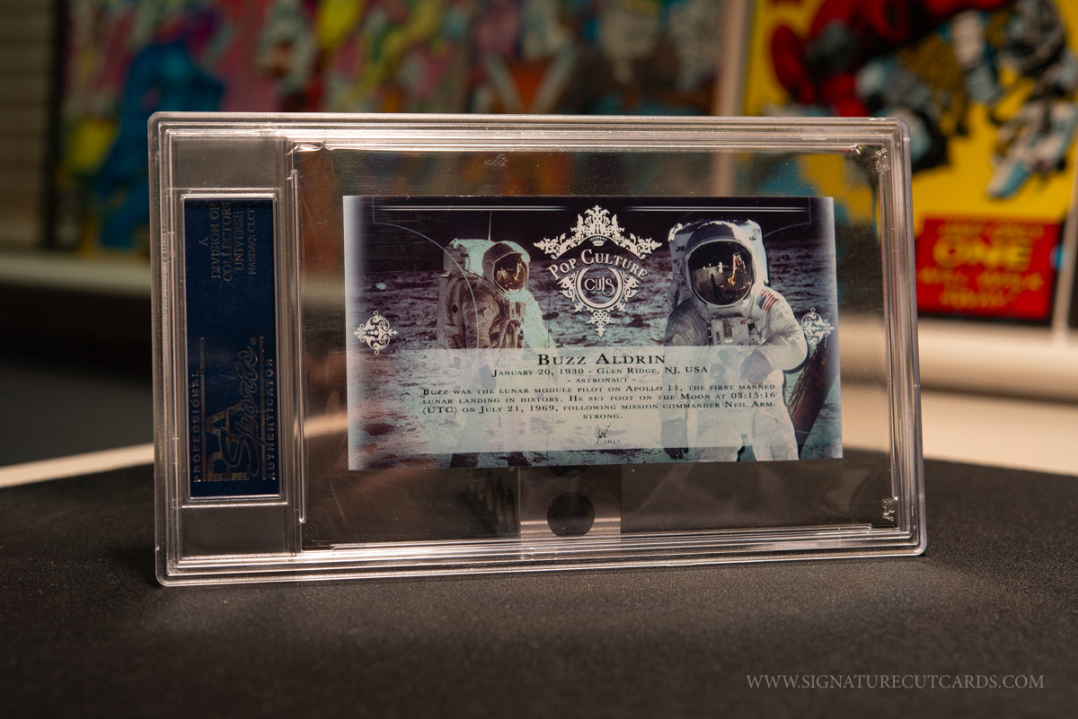 Buzz Aldrin Pop Culture Moon Landing Signature Cut Card Slabbed by PSA/DNA