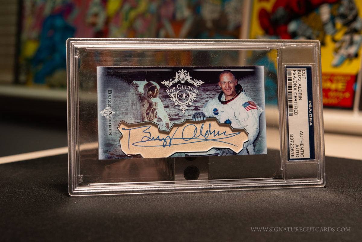 Buzz Aldrin Pop Culture Moon Landing Signature Cut Card Slabbed by PSA/DNA