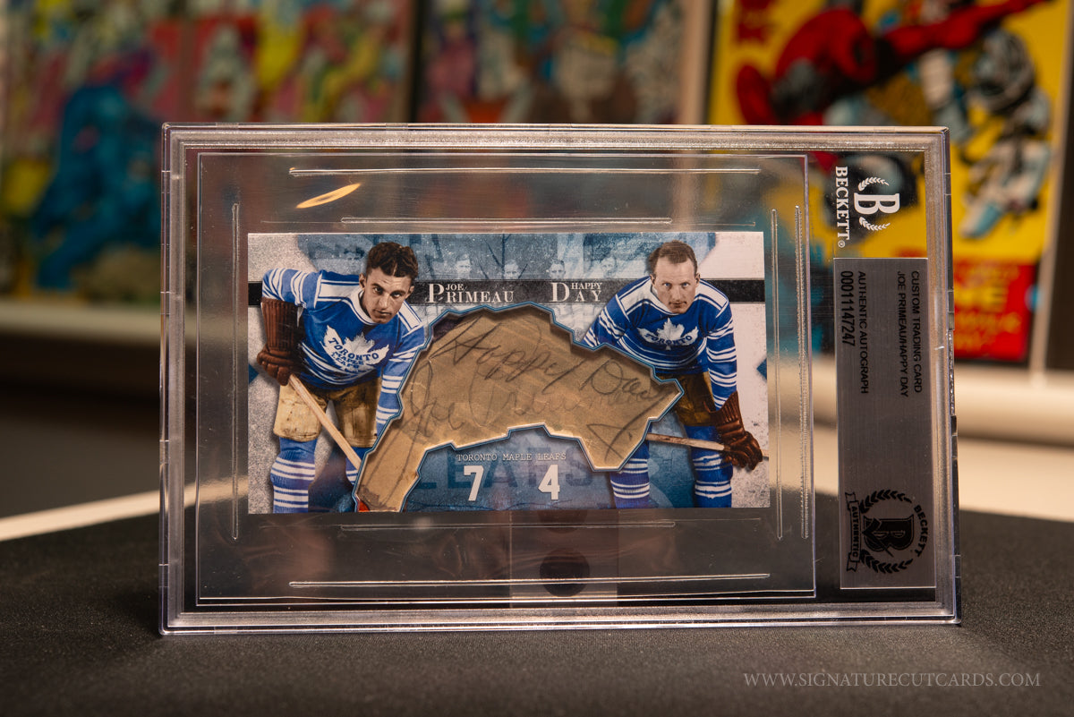 Joe Primeau & Happy Day Toronto Maple Leafs Vintage Tallboy Signature Cut Card Slabbed by Beckett